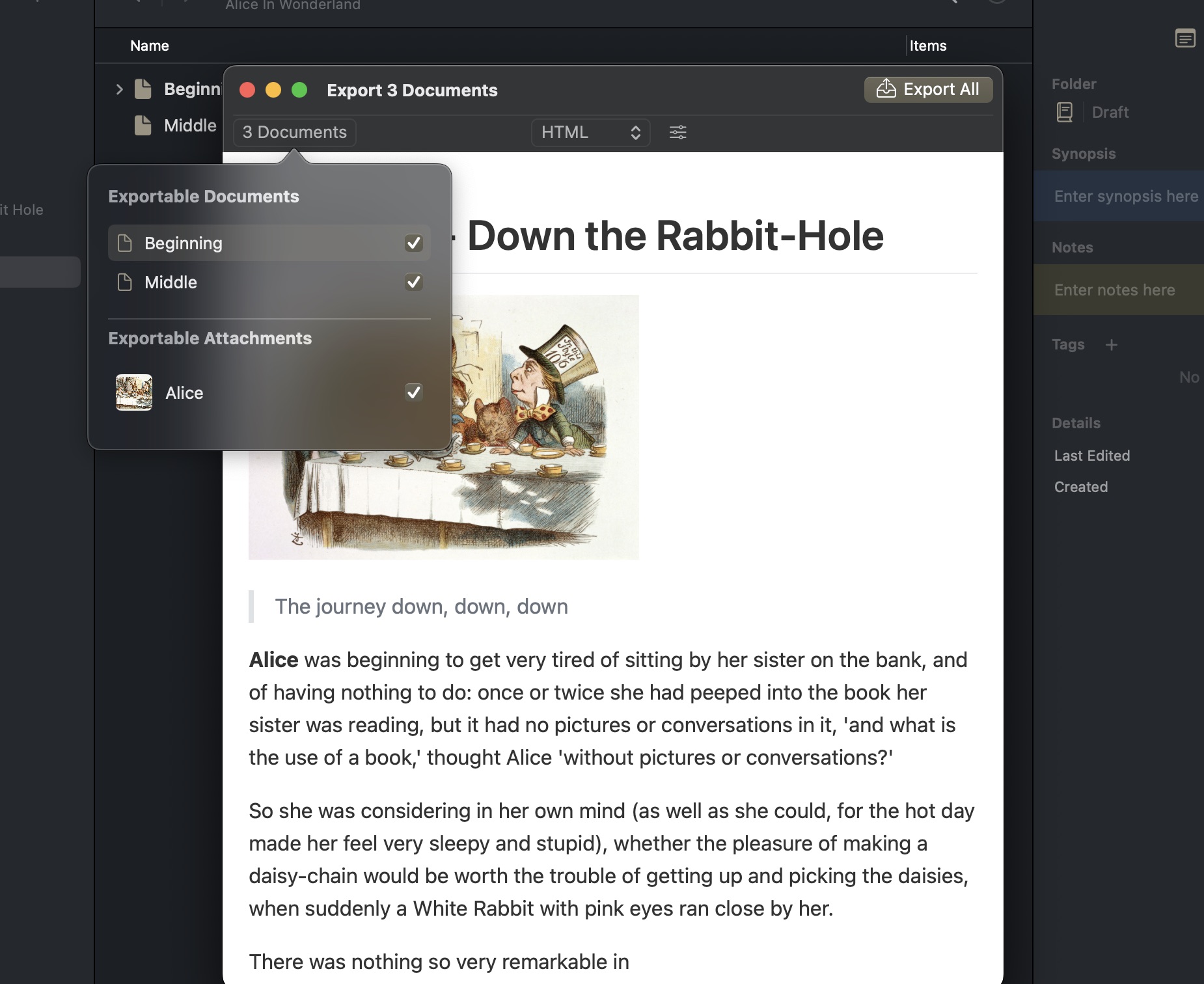 The Export Tool on macOS