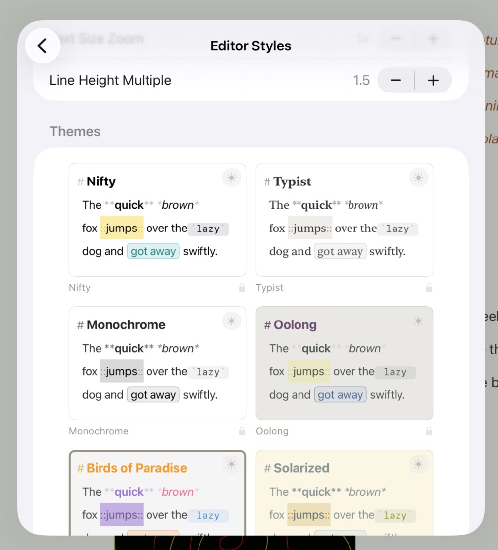 Sample of available Themes in the Editor Styles window