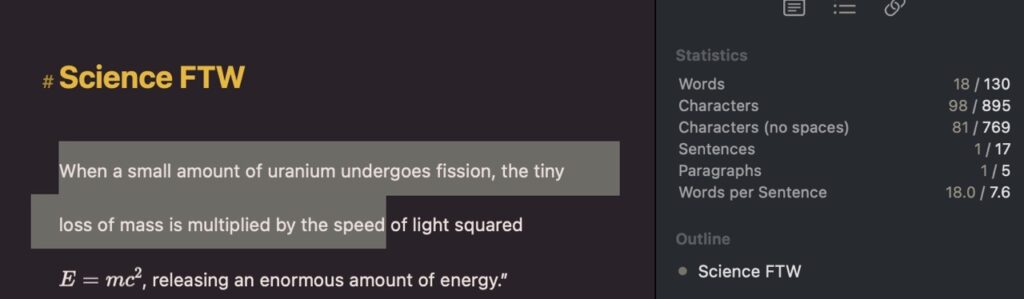 Selection Statistics for Text