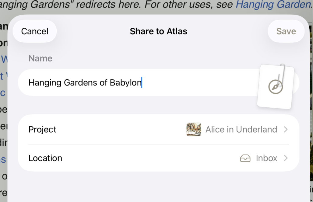 The Share Tool for quickly adding content to a Project