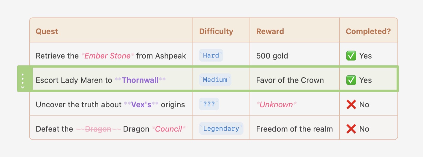 A selected table row in Atlas