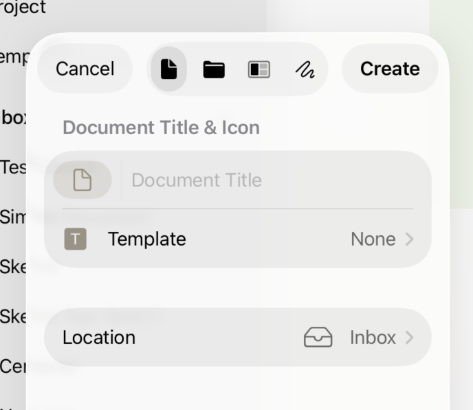 The Document Creation Screen on iPadOS