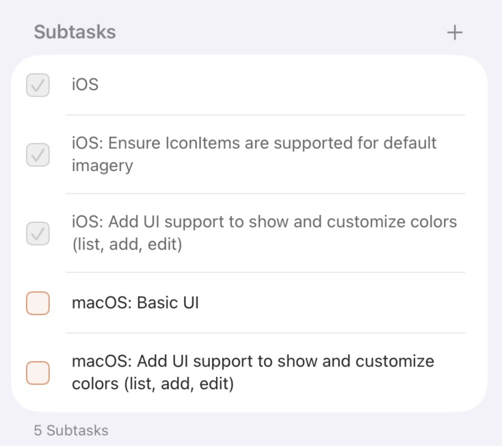 Issue Subtasks on iOS