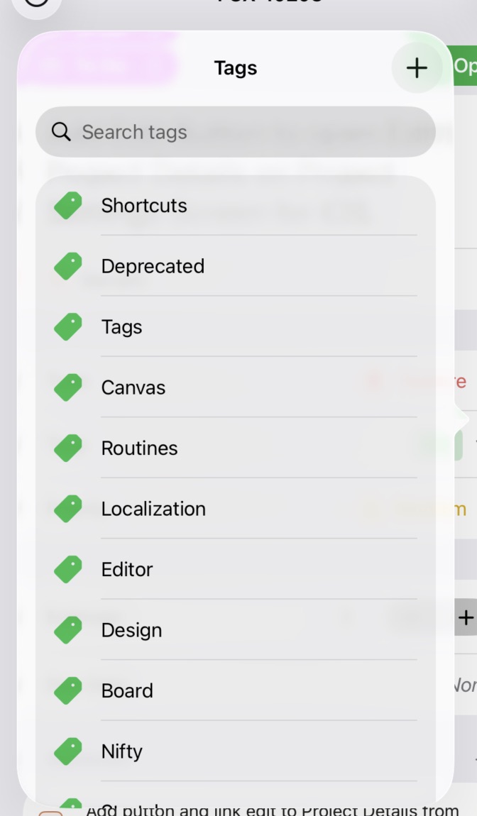 The Fox Tags Menu on iOS