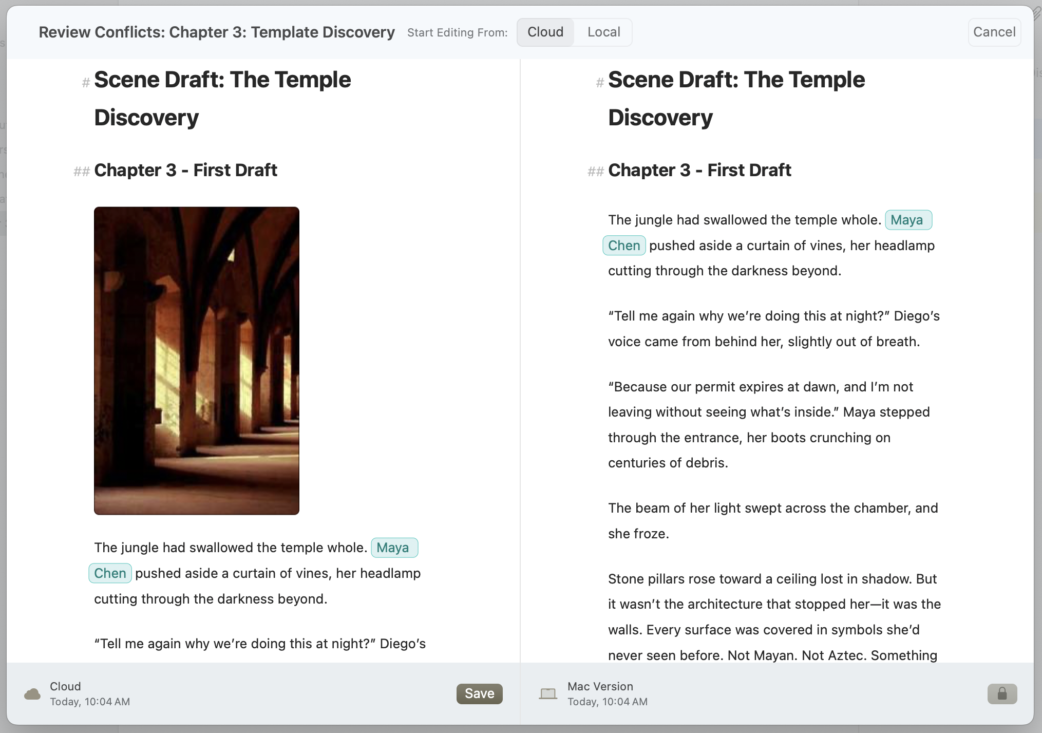 The Markdown Document Conflict Resolution Screen
