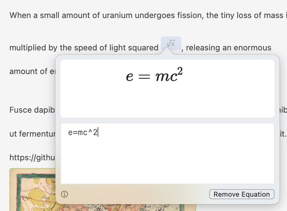 The equation editor on macOS