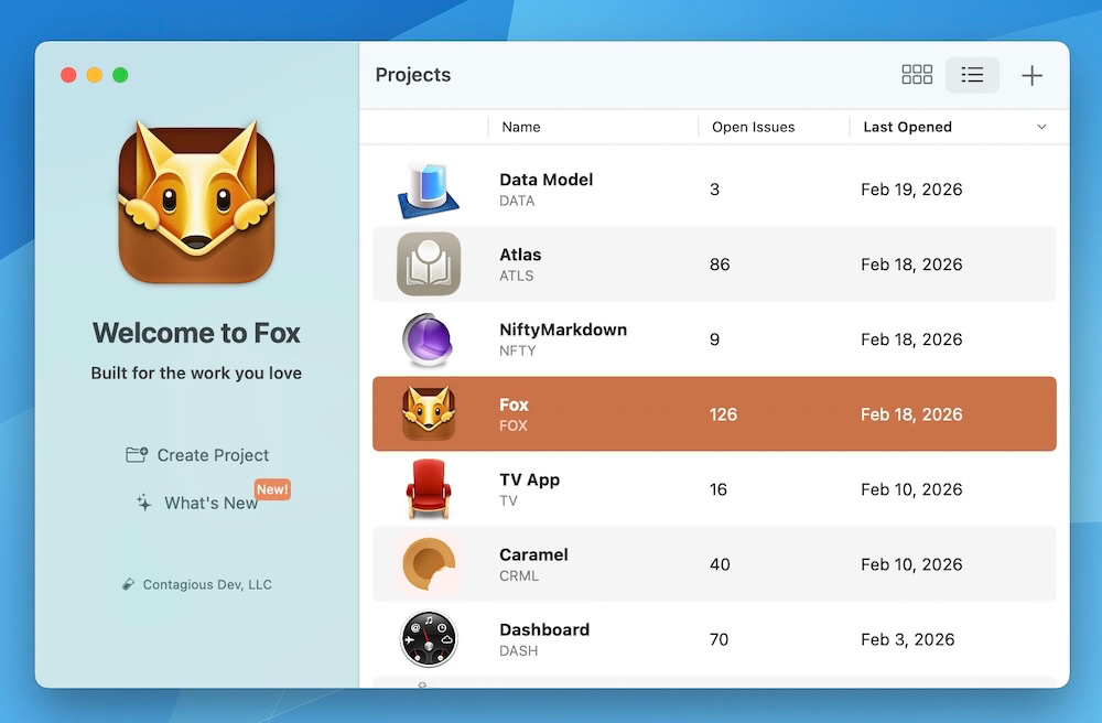 Fox Project Picker on macOS