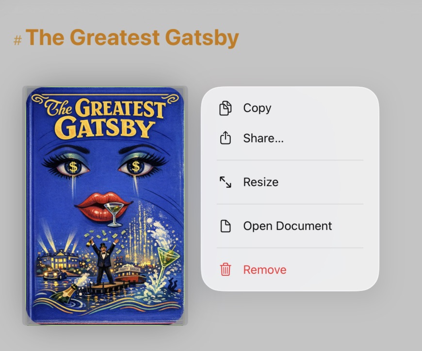 The image context menu on iOS
