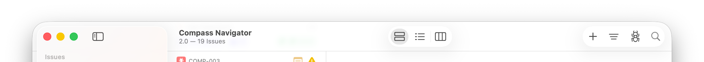 The toolbar with, centered, the view mode picker.