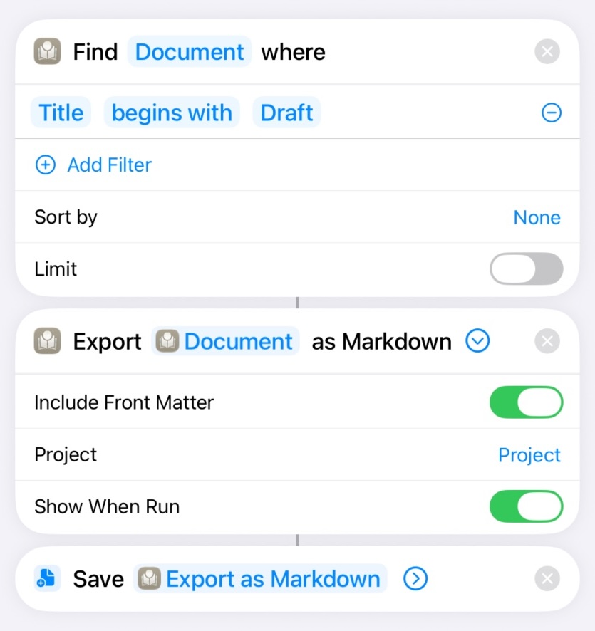 Three actions which automatically Export draft documents
