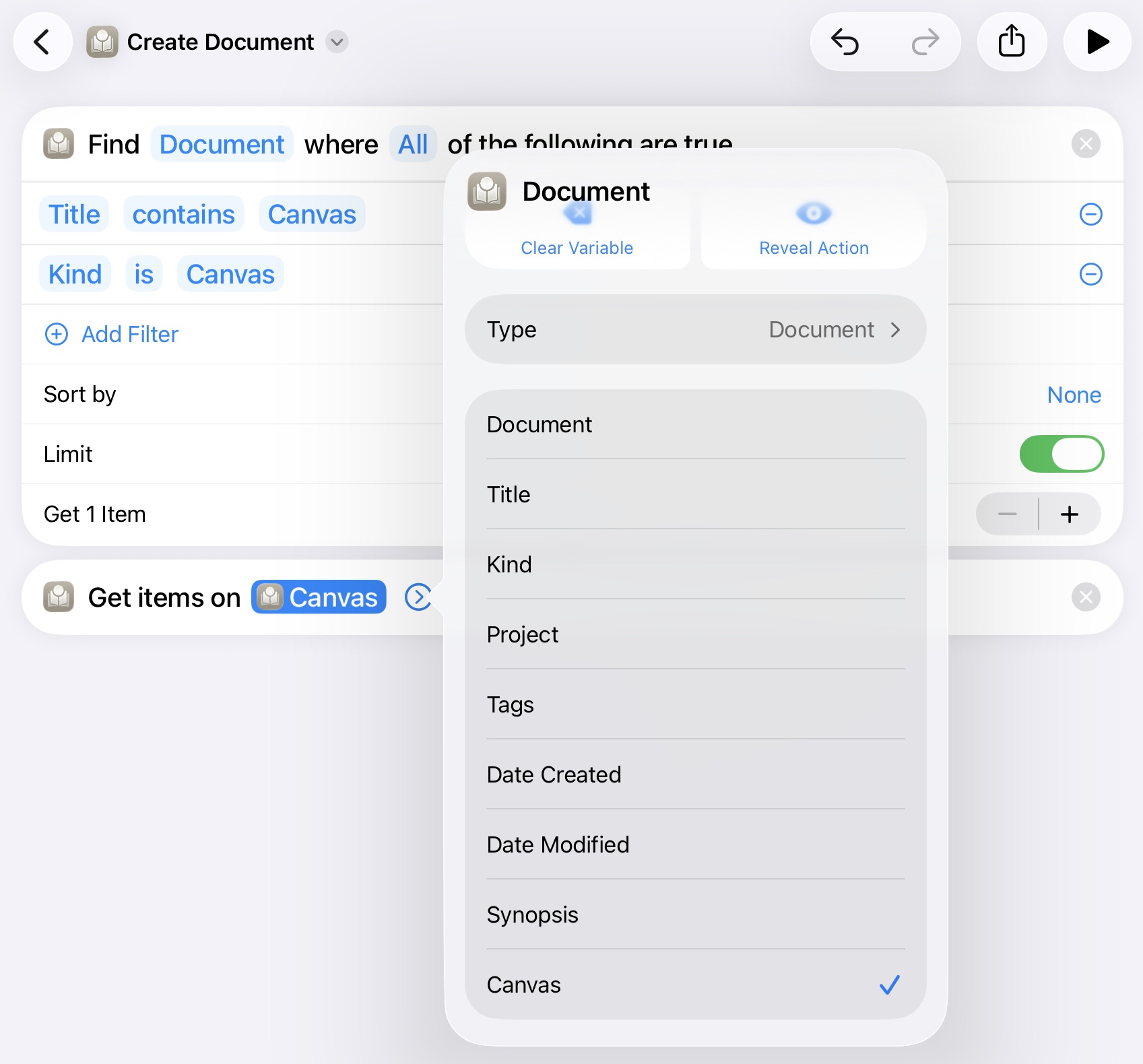 A returned Document, accessing the Canvas to pass to a Canvas accepting input