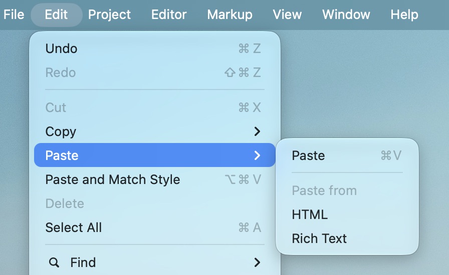 The Paste from on macOS