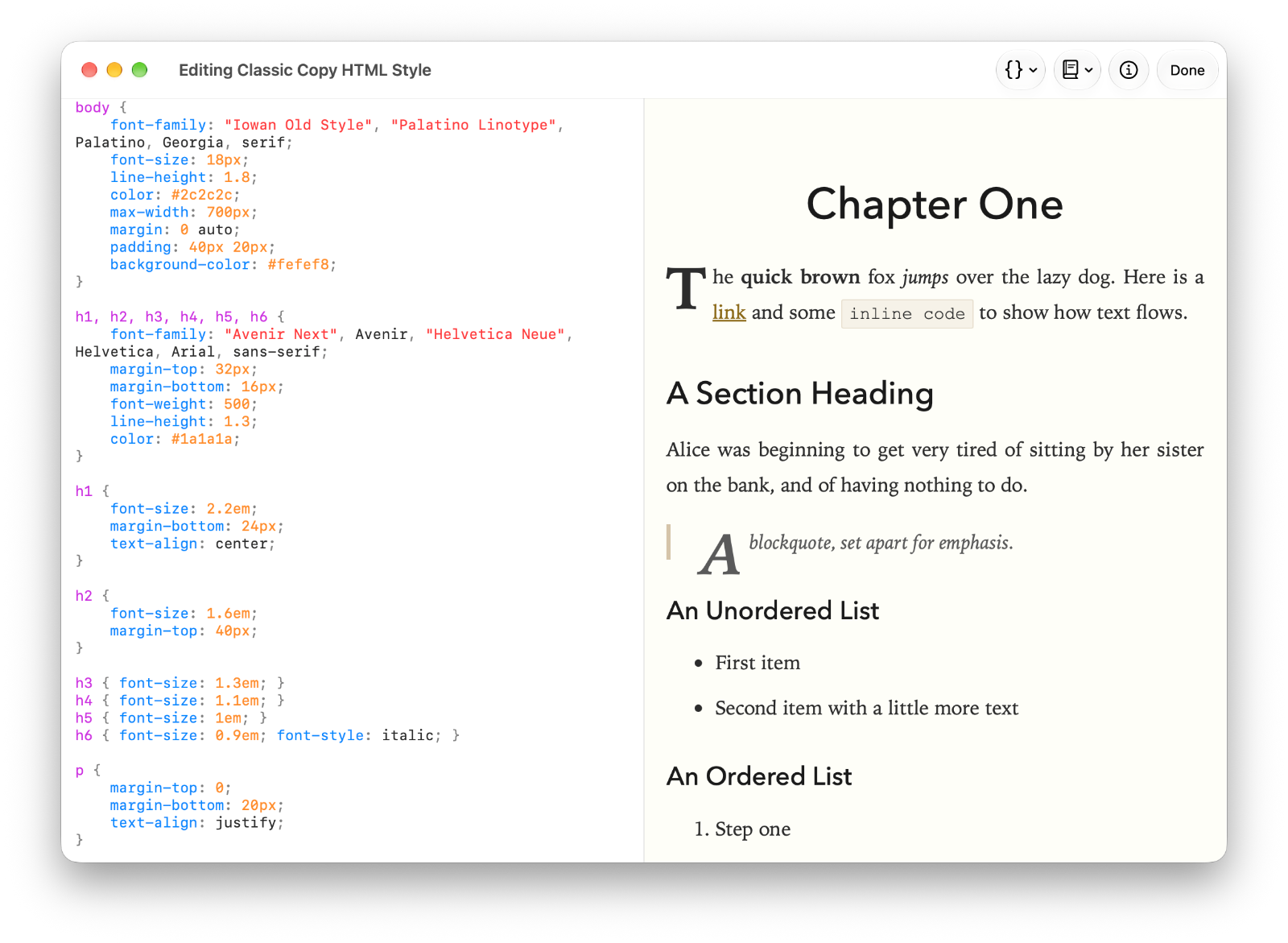 HTML Export Style Editor