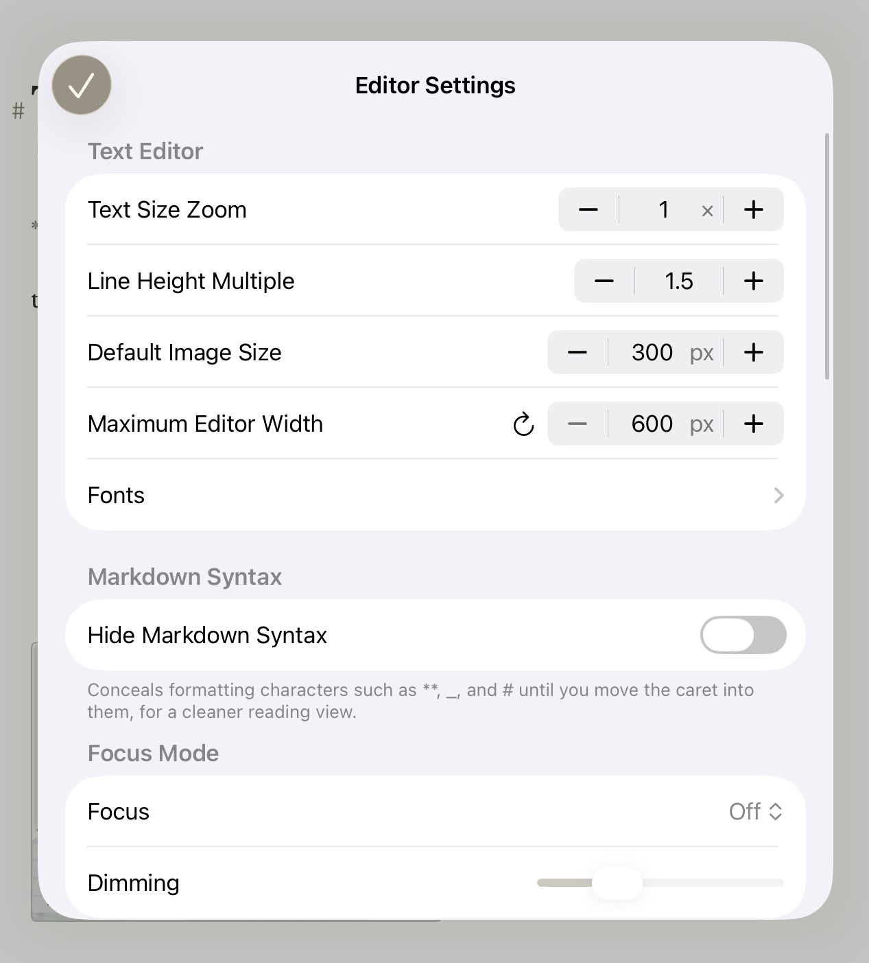 The Editor Style Menu on iPadOS