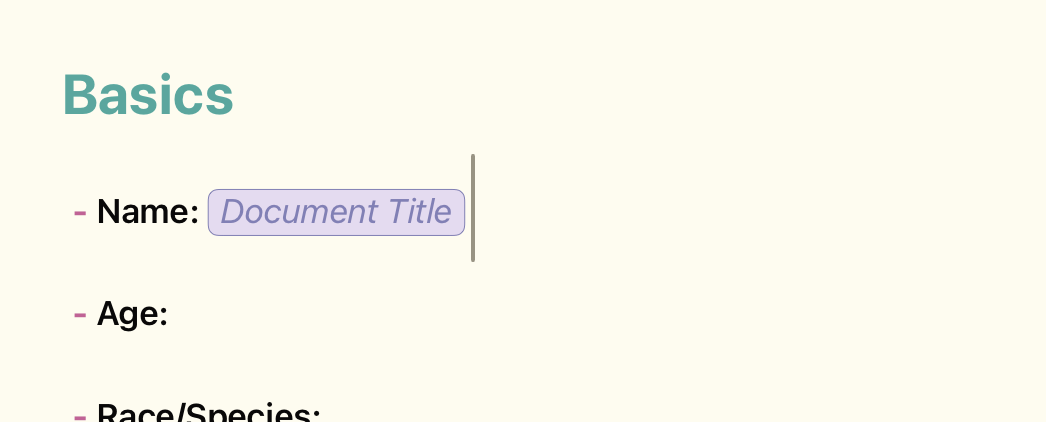 A Document Variable which will reflect the document's name when created
