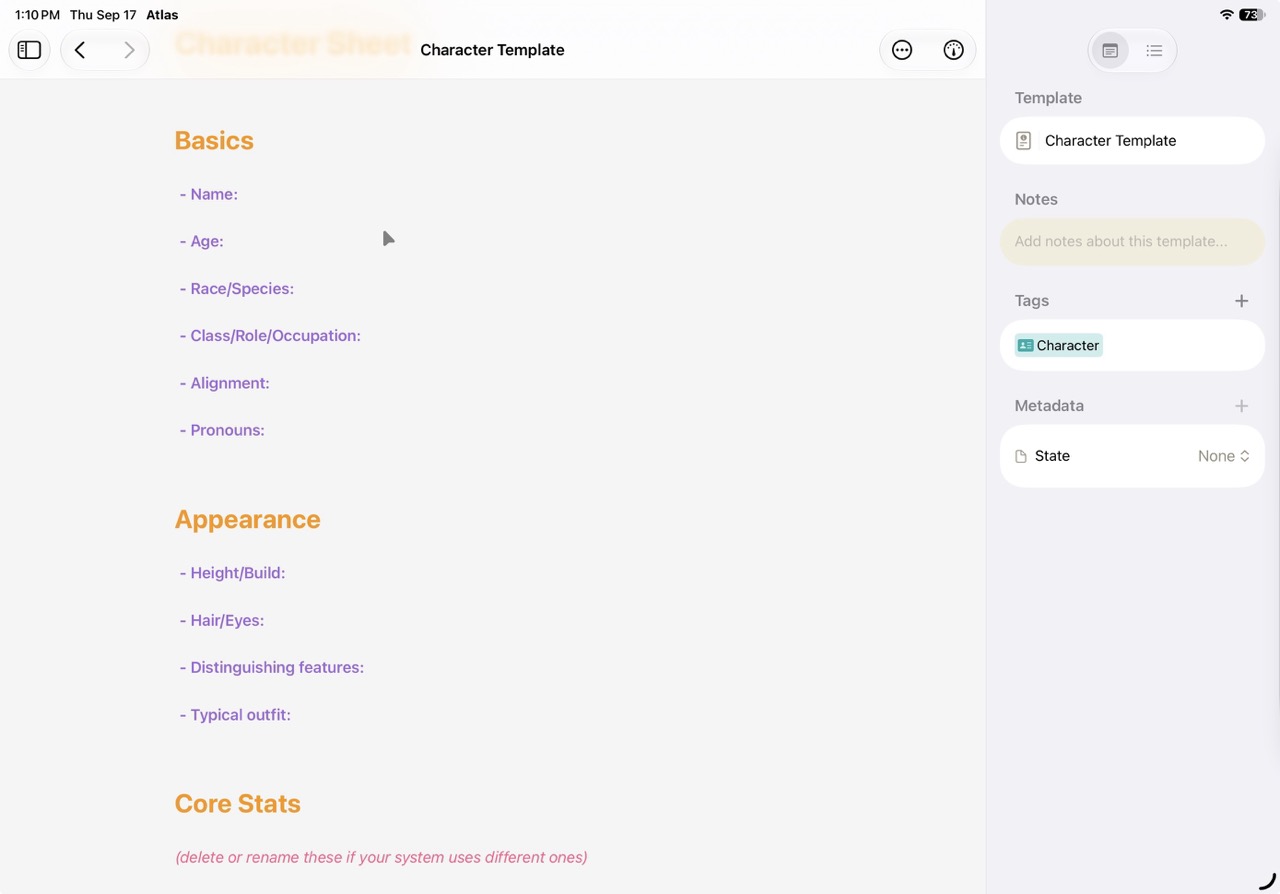 A template in the template editor