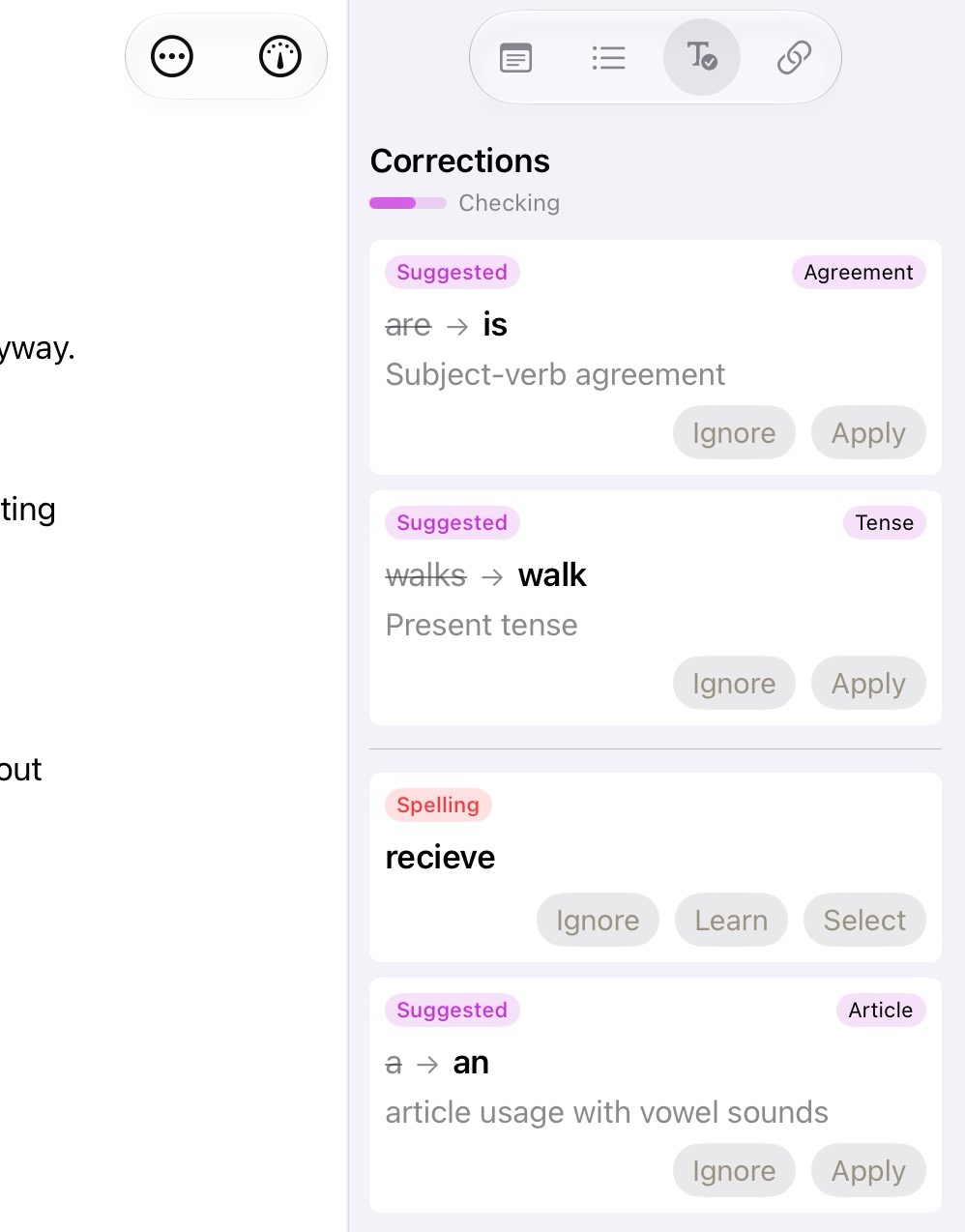 The Grammar Checker on iPadOS
